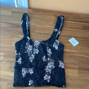 Free people Floral Black and Pink Women's Top
